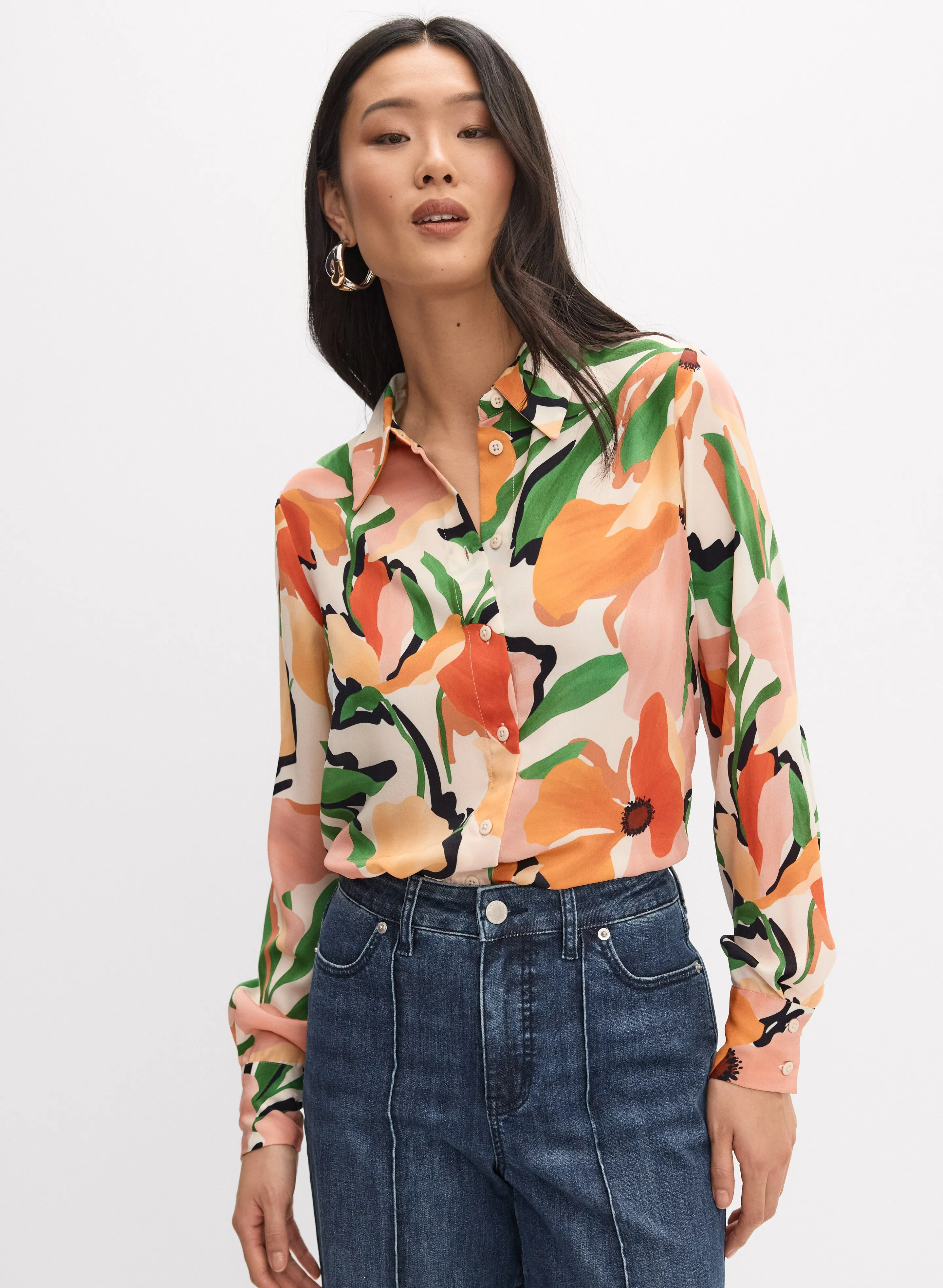 Melanie Lyne Printed Button-Down Blouse Melanie Lyne Printed Button-Down Blouse - Image 1