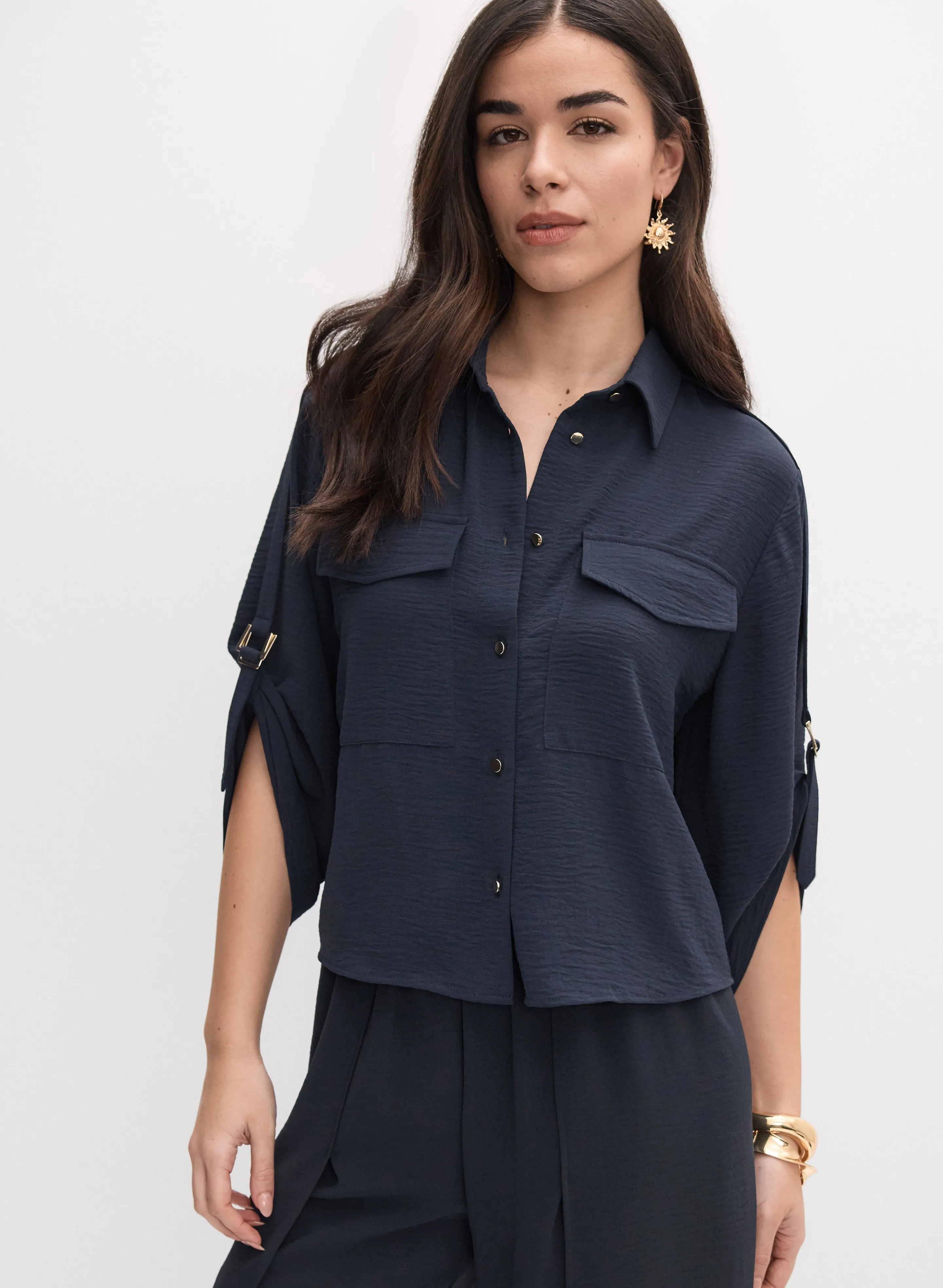 Melanie Lyne Crinkle Button-Down Blouse Melanie Lyne Crinkle Button-Down Blouse - Image 1