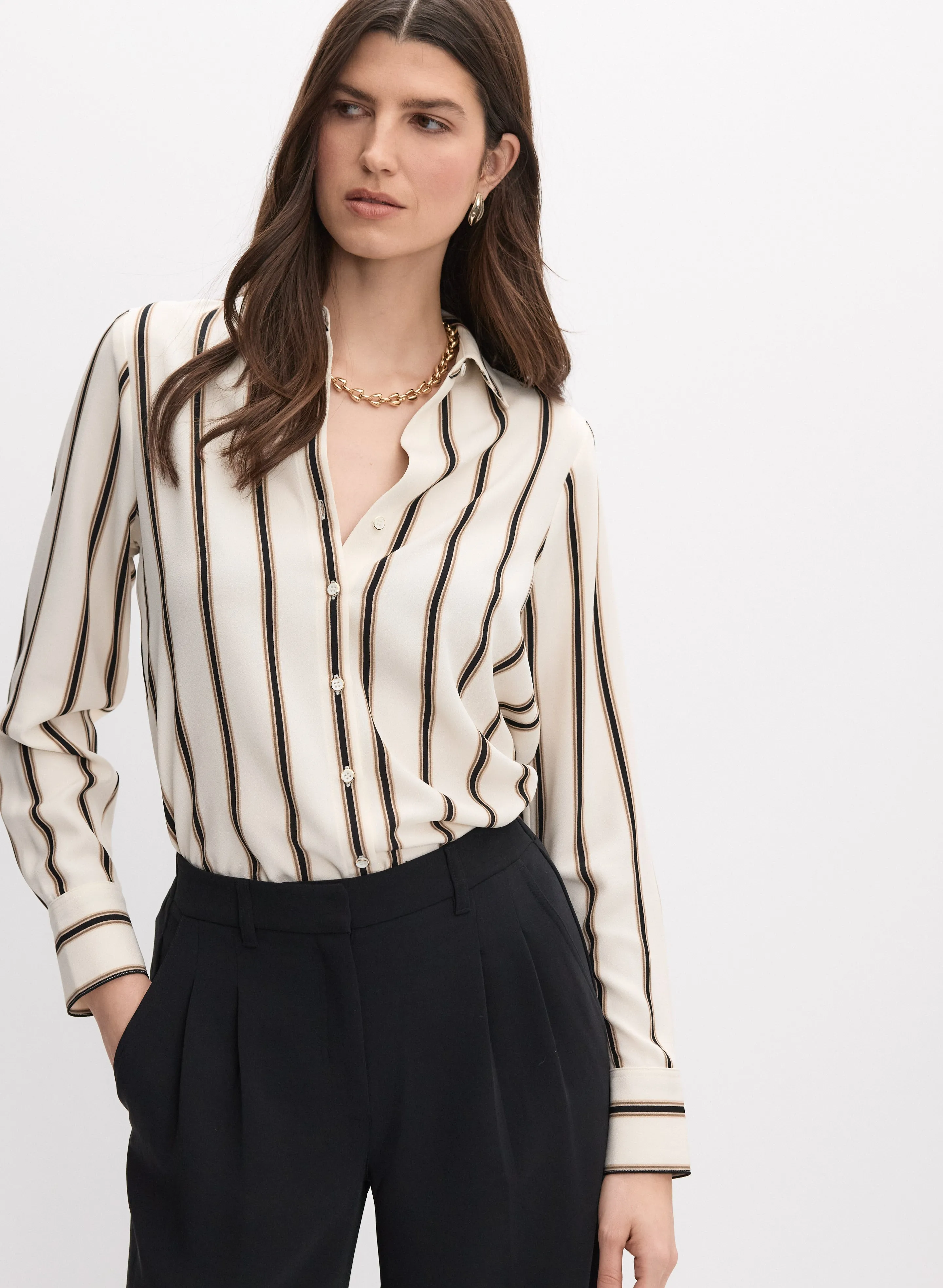 Melanie Lyne Striped Button-Down Blouse Melanie Lyne Striped Button-Down Blouse - Image 1