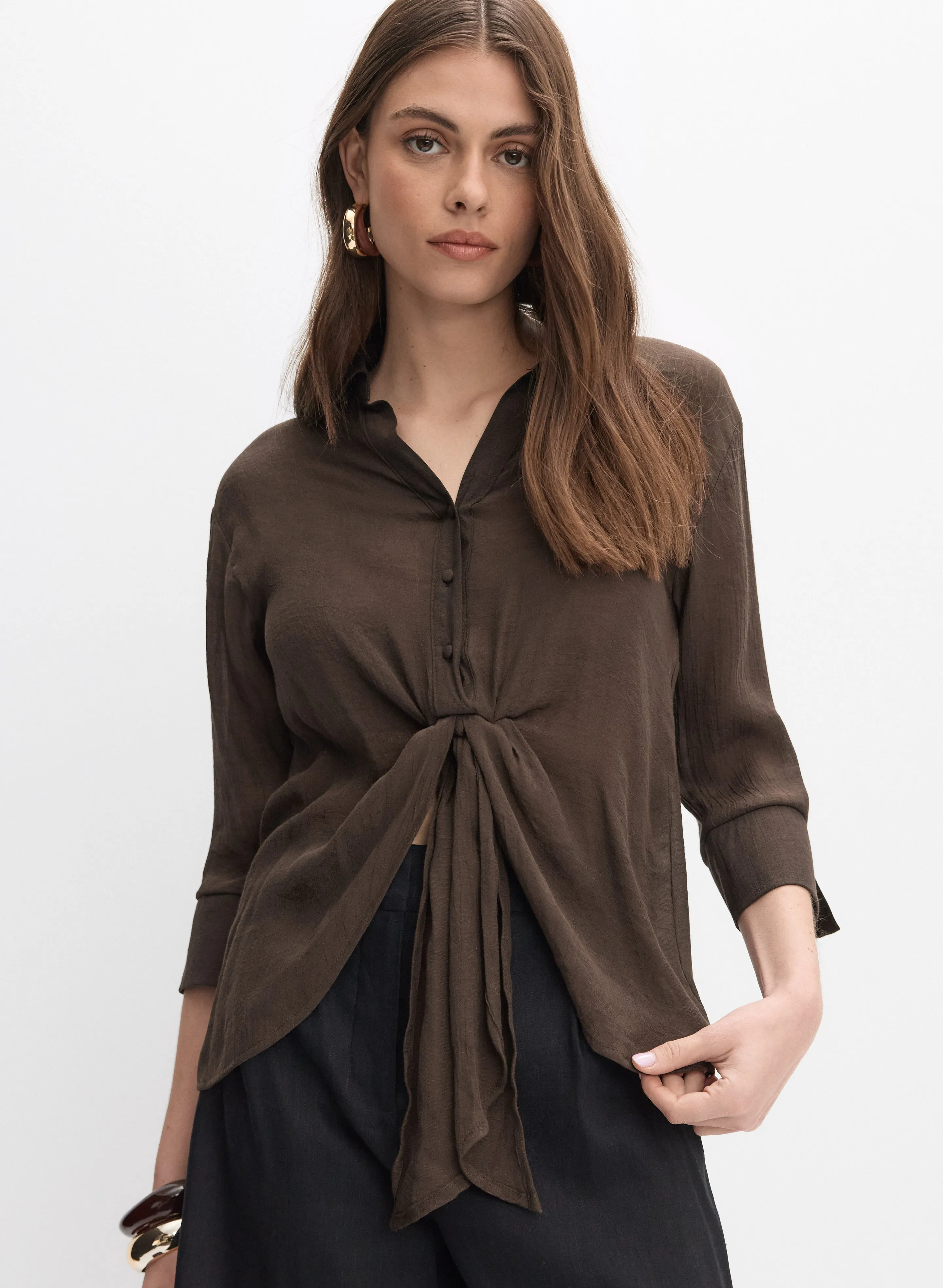 Melanie Lyne Knot-Front Button-Down Blouse Melanie Lyne Knot-Front Button-Down Blouse - Image 1