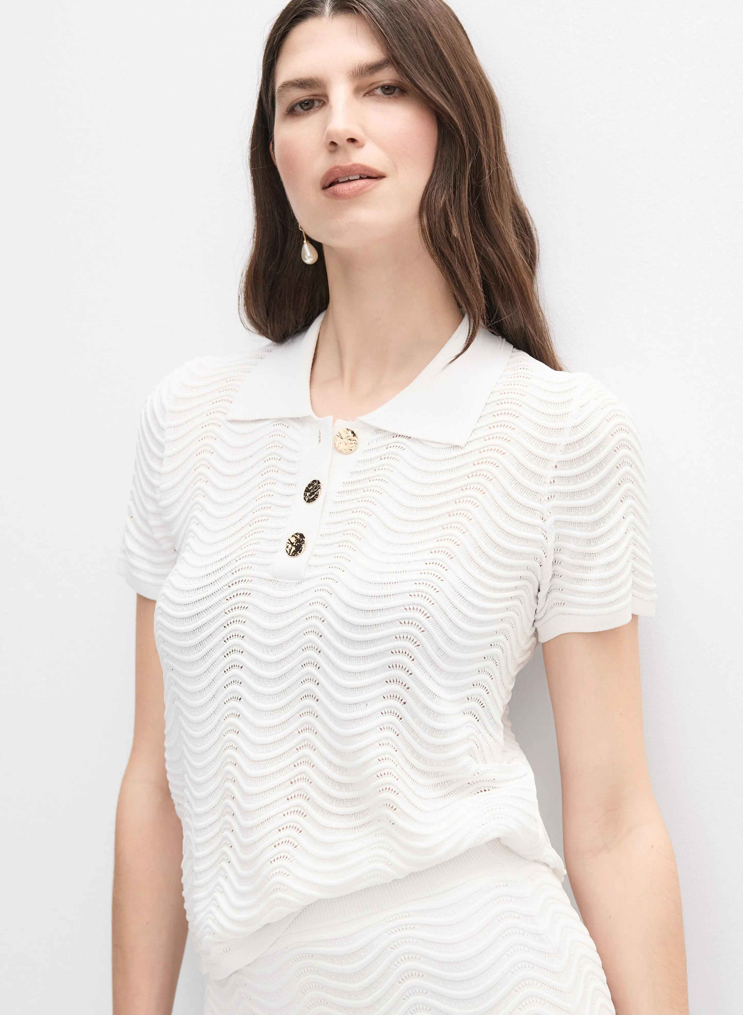 Melanie Lyne Joseph Ribkoff - Wavy Knit Polo Top Melanie Lyne Joseph Ribkoff - Wavy Knit Polo Top - Image 1