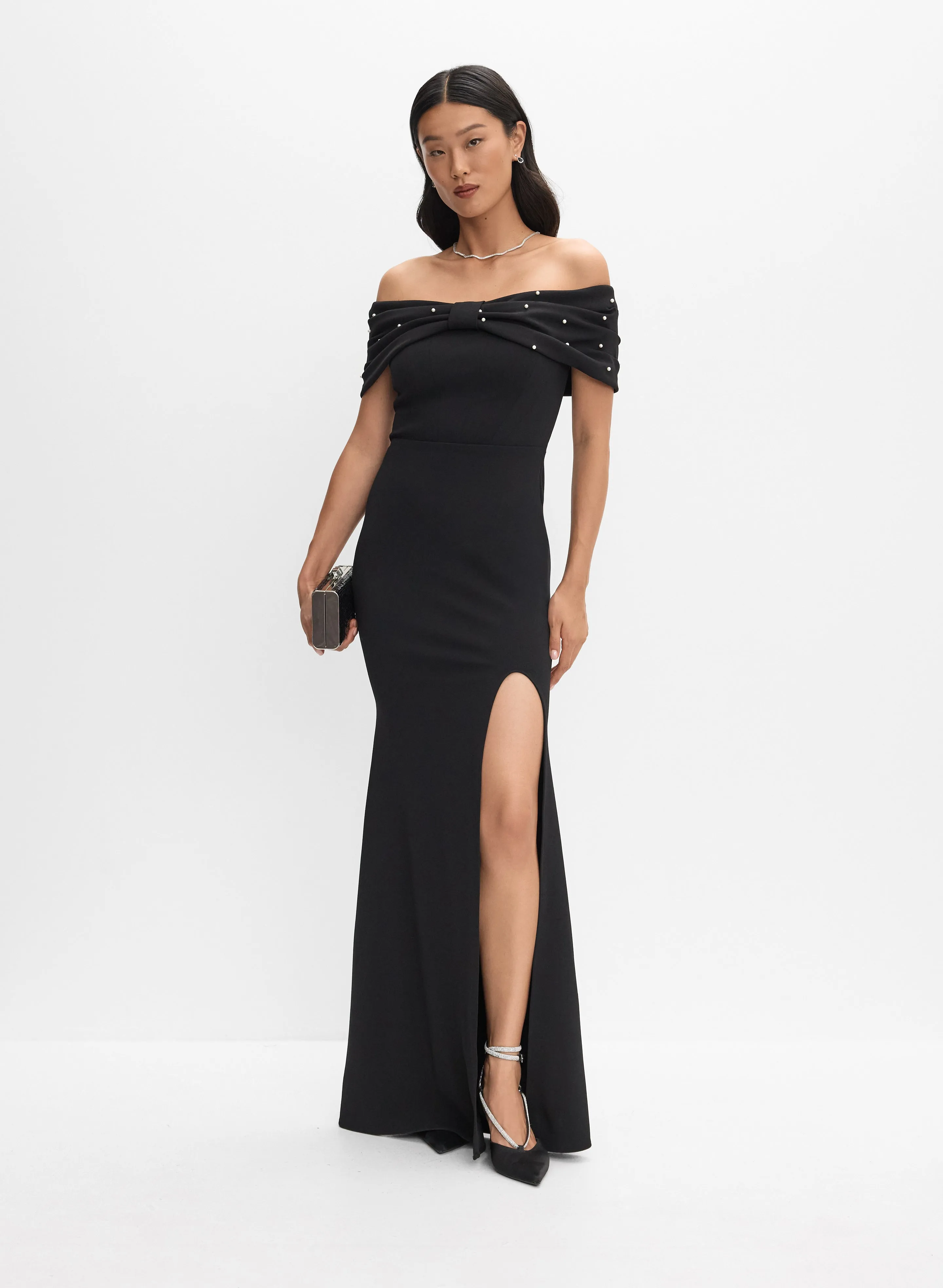 Melanie Lyne Pearl Embellished Off-Shoulder Dress Melanie Lyne Pearl Embellished Off-Shoulder Dress - Image 1