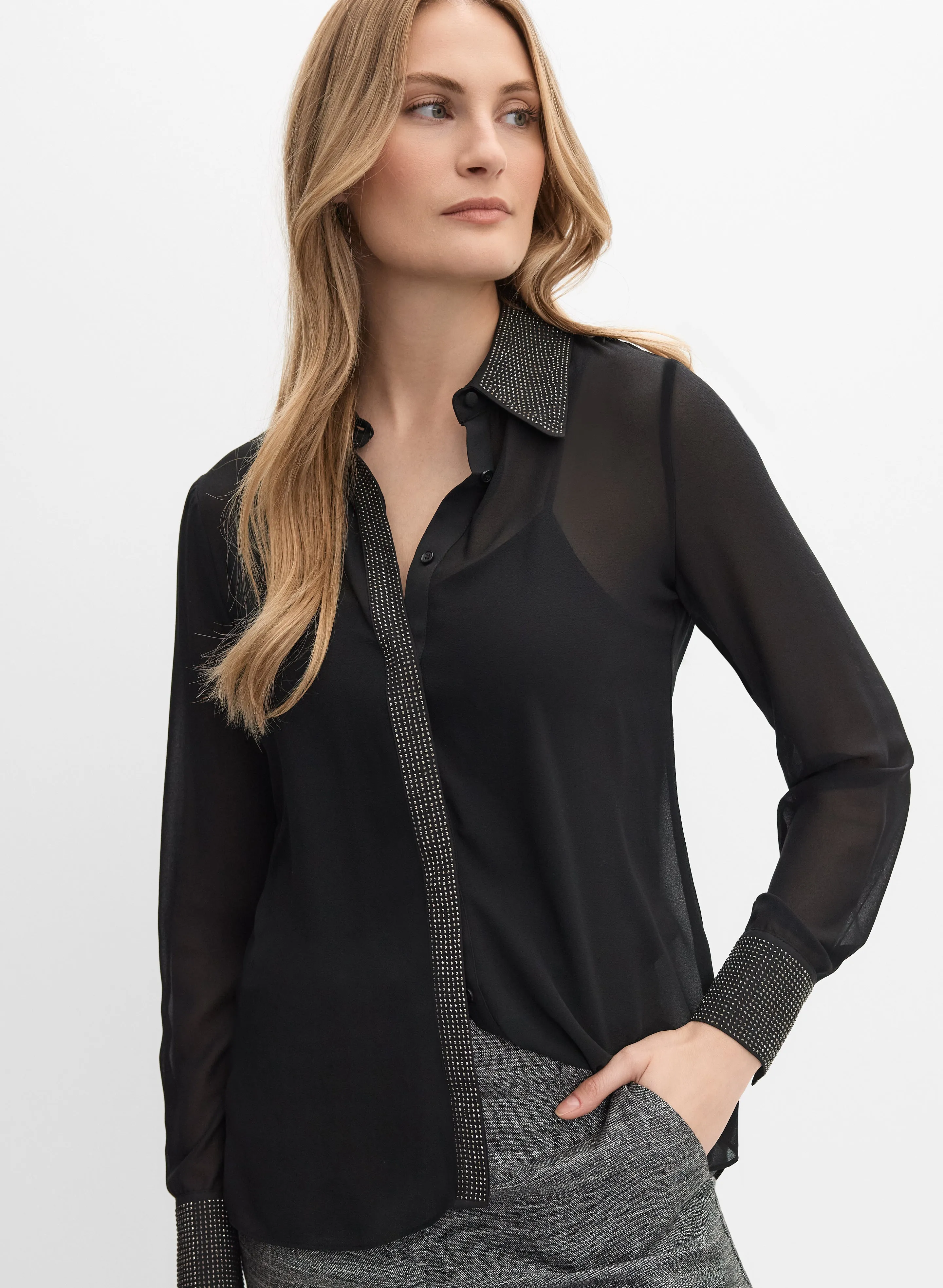 Melanie Lyne Rhinestone Trim Blouse Melanie Lyne Rhinestone Trim Blouse - Image 1