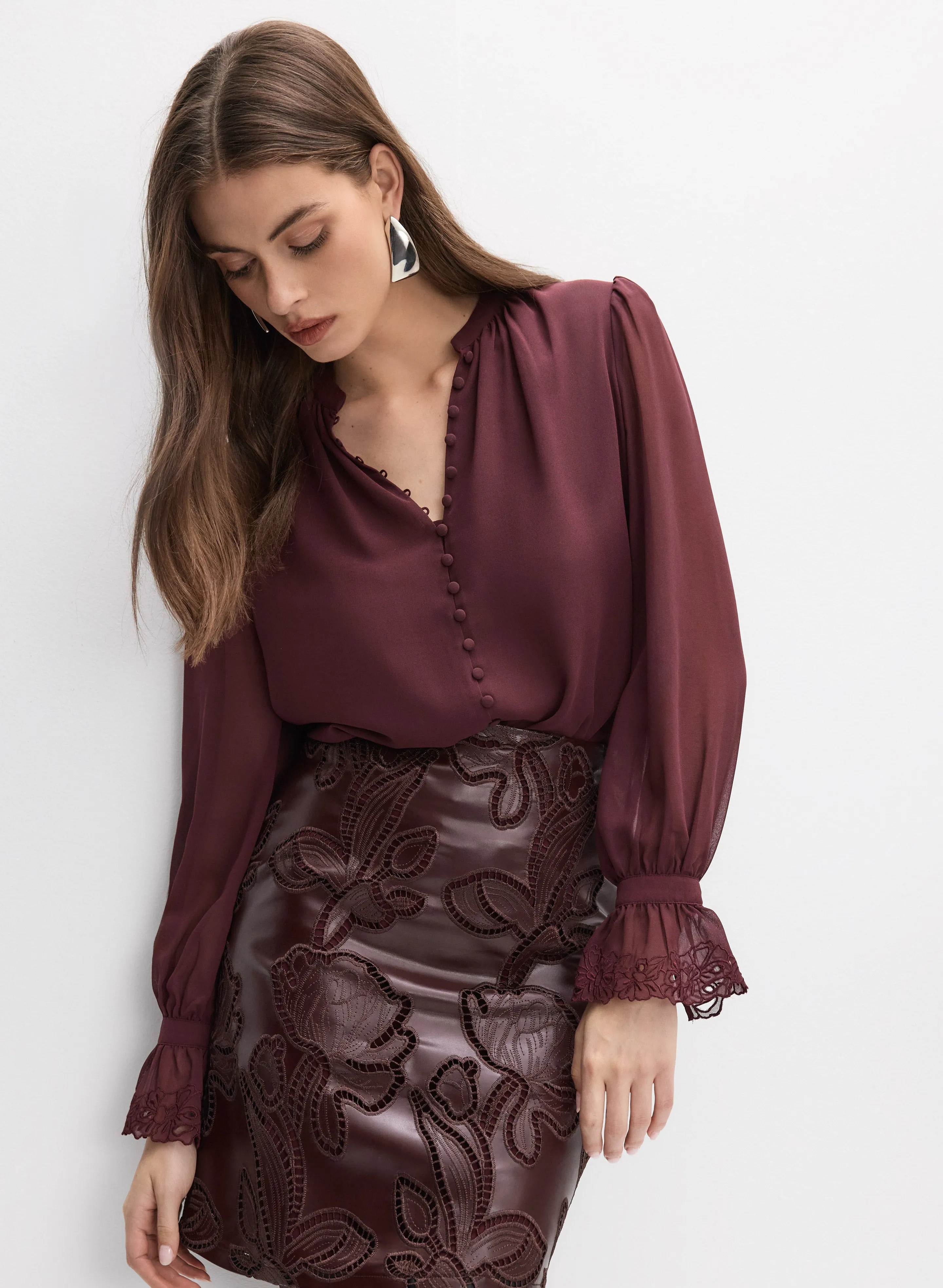 Melanie Lyne Embroidered Cuff Blouse Melanie Lyne Embroidered Cuff Blouse - Image 1