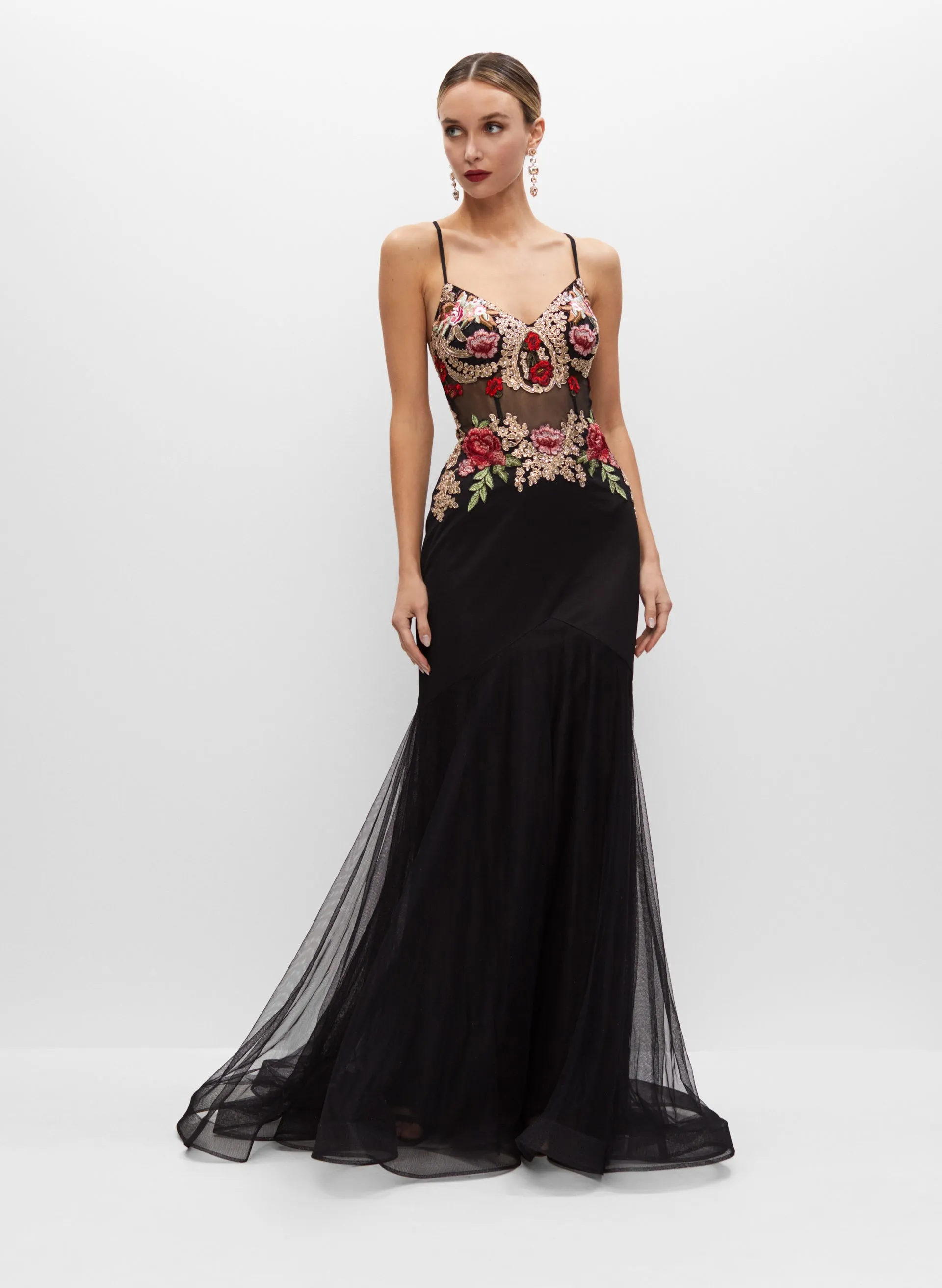 Melanie Lyne Embroidered Corset Detail Gown Melanie Lyne Embroidered Corset Detail Gown - Image 1