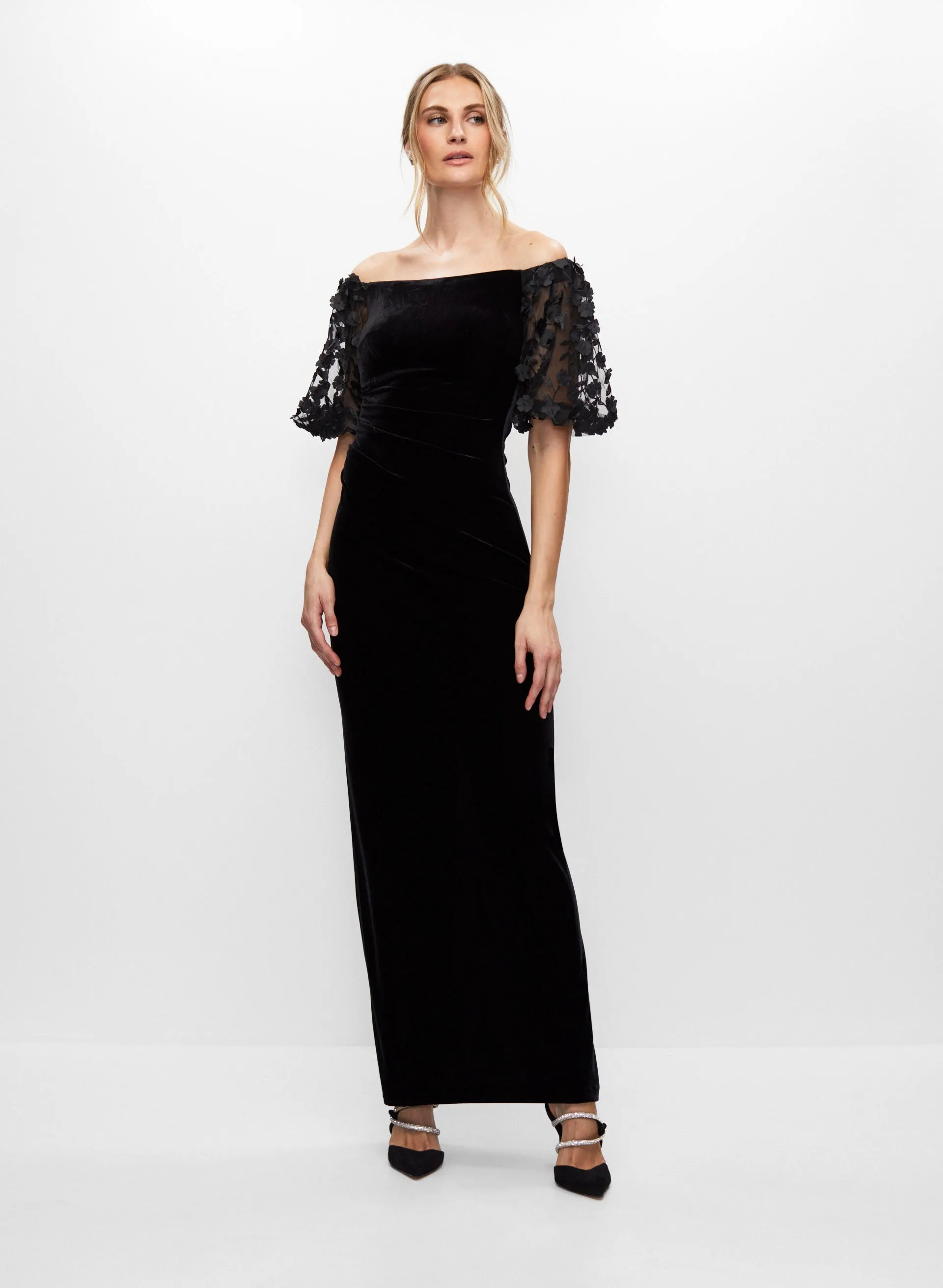 Melanie Lyne BA Nites - Velvet Floral Sleeve Dress Melanie Lyne BA Nites - Velvet Floral Sleeve Dress - Image 1