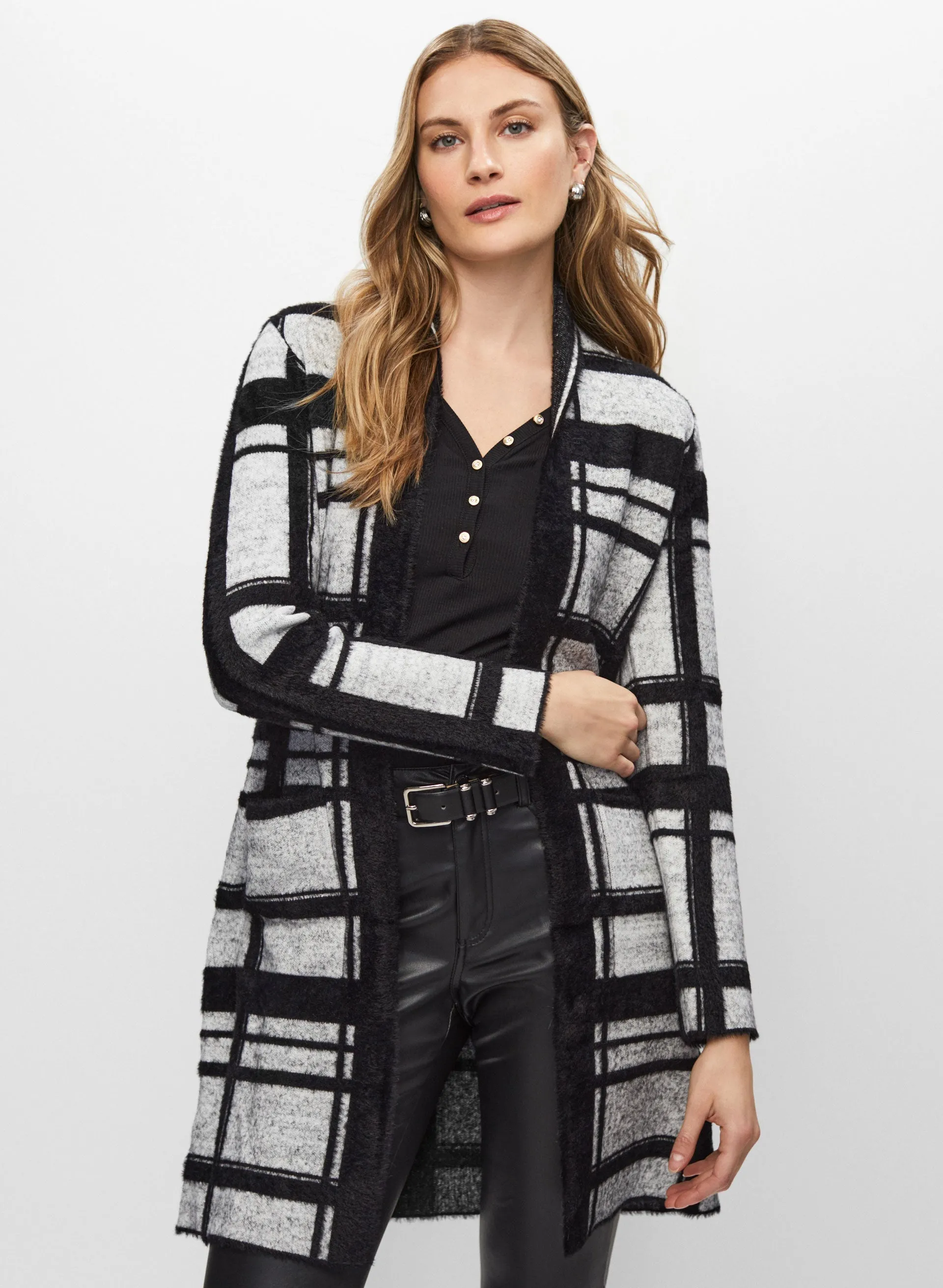 Melanie Lyne Joseph Ribkoff - Grid Motif Open Front Cardigan Melanie Lyne Joseph Ribkoff - Grid Motif Open Front Cardigan - Image 1