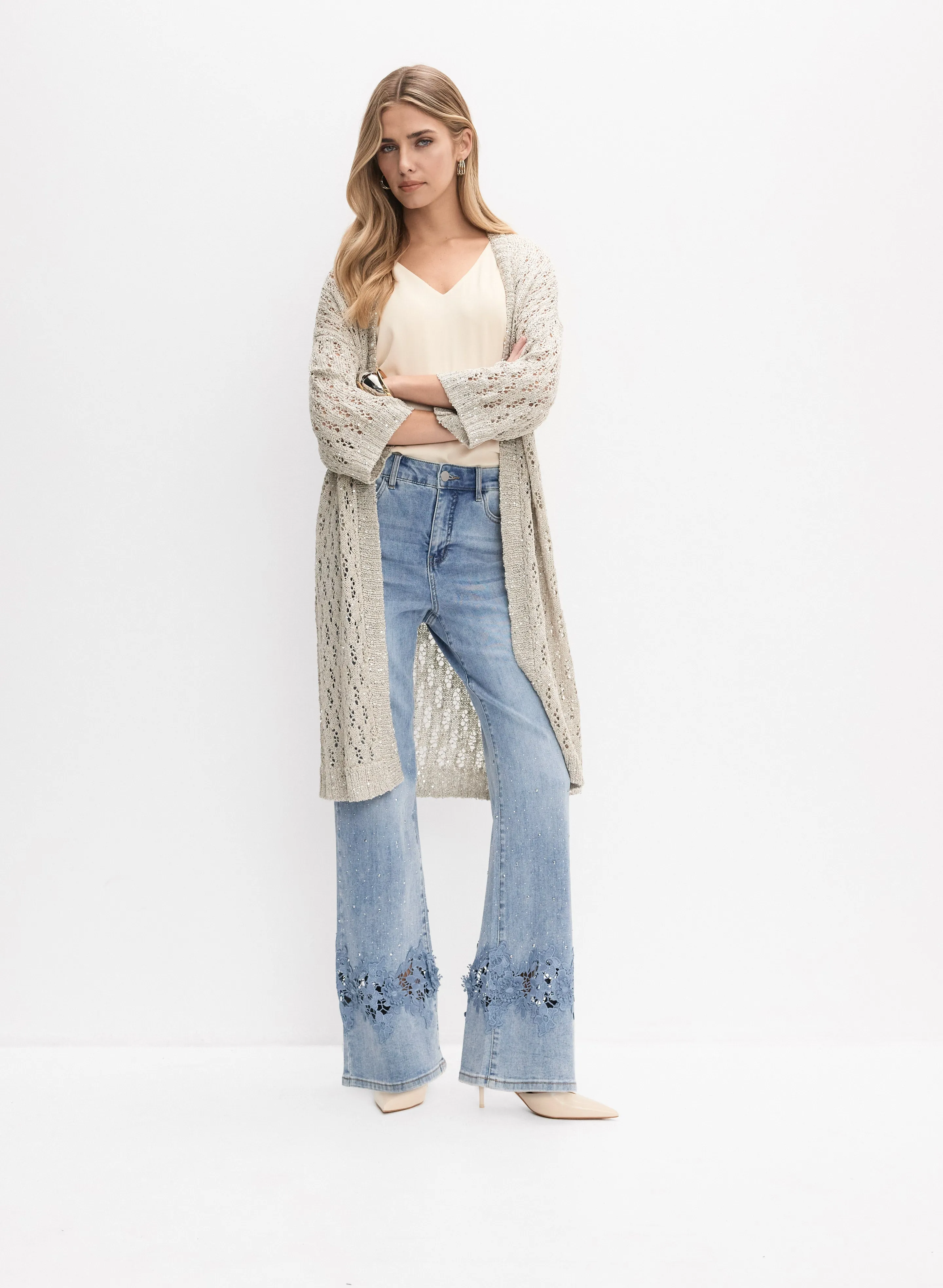 Melanie Lyne Joseph Ribkoff - Embellished Tricot Knit Cardigan Melanie Lyne Joseph Ribkoff - Embellished Tricot Knit Cardigan - Image 1
