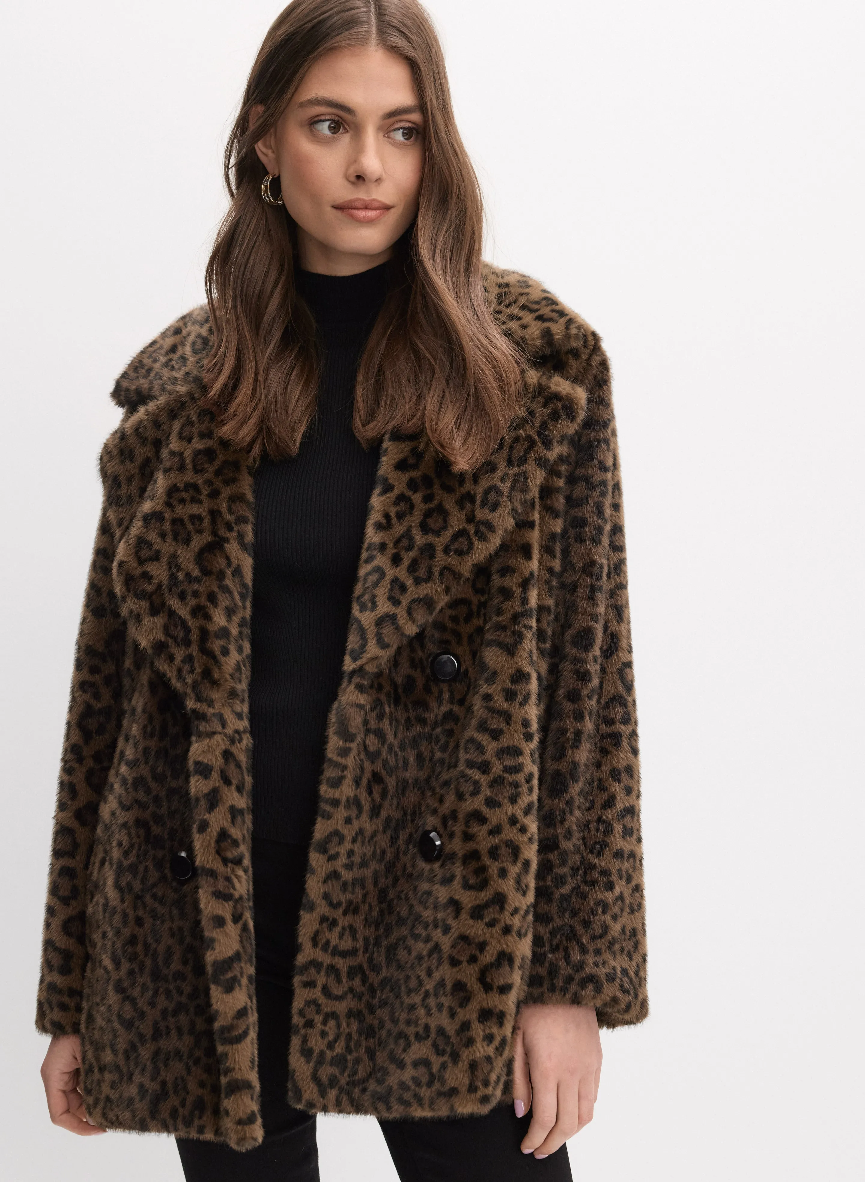 Melanie Lyne Joseph Ribkoff - Leopard Faux-Fur Coat Melanie Lyne Joseph Ribkoff - Leopard Faux-Fur Coat - Image 1