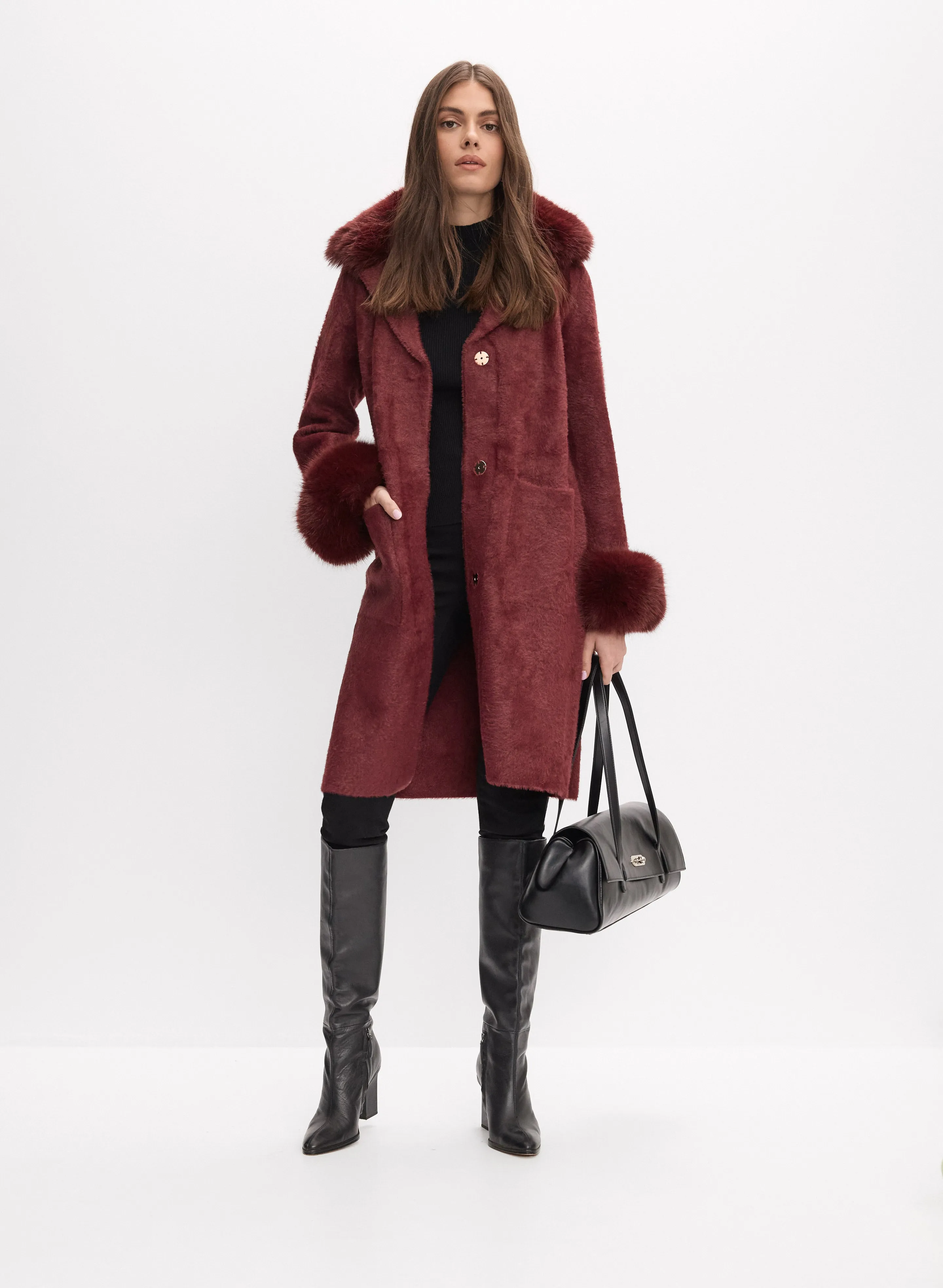 Melanie Lyne Joseph Ribkoff - Faux-Fur Detail Coat Melanie Lyne Joseph Ribkoff - Faux-Fur Detail Coat - Image 1