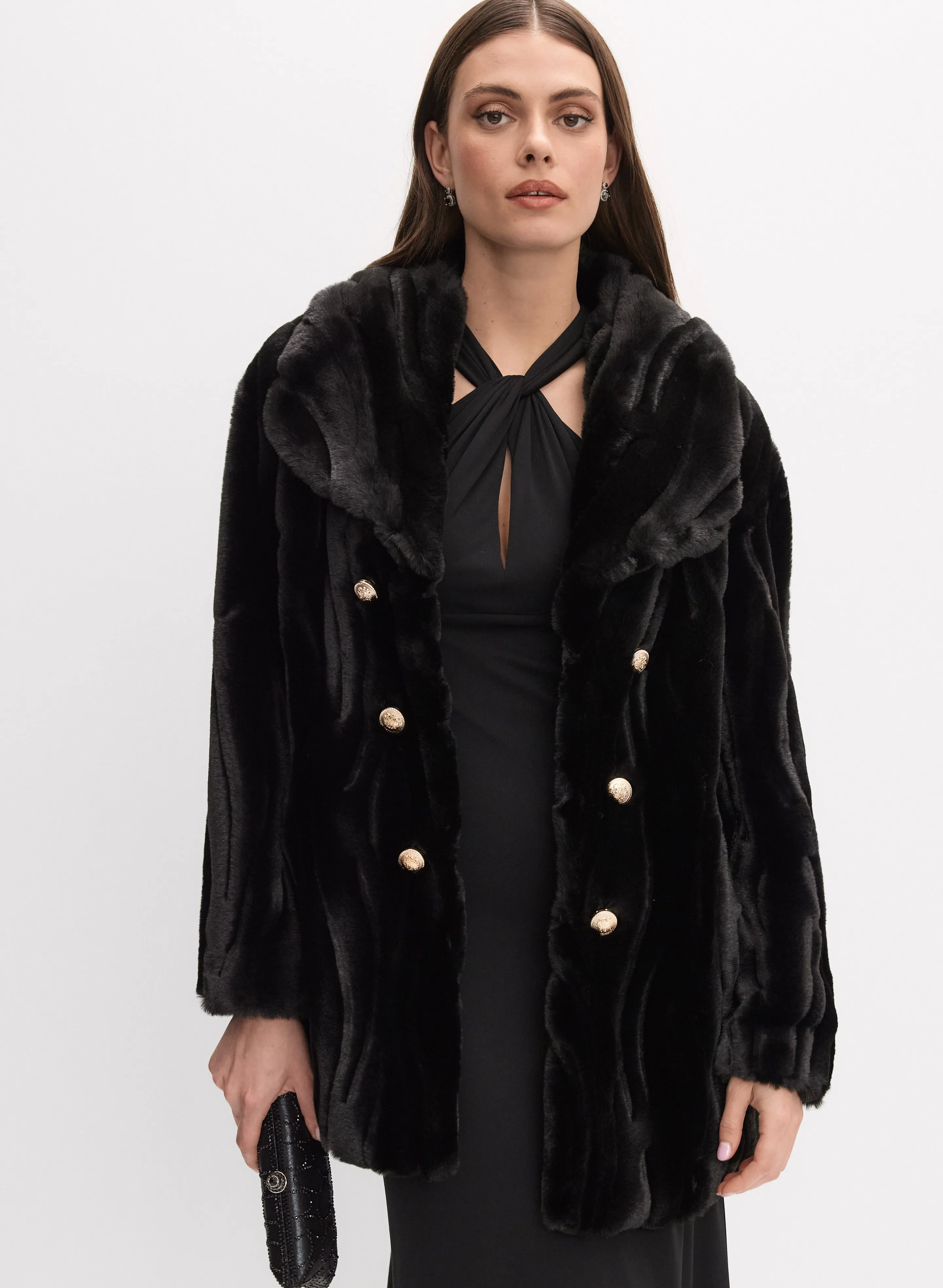 Melanie Lyne Joseph Ribkoff - Faux-Fur Button-Down Coat Melanie Lyne Joseph Ribkoff - Faux-Fur Button-Down Coat - Image 1