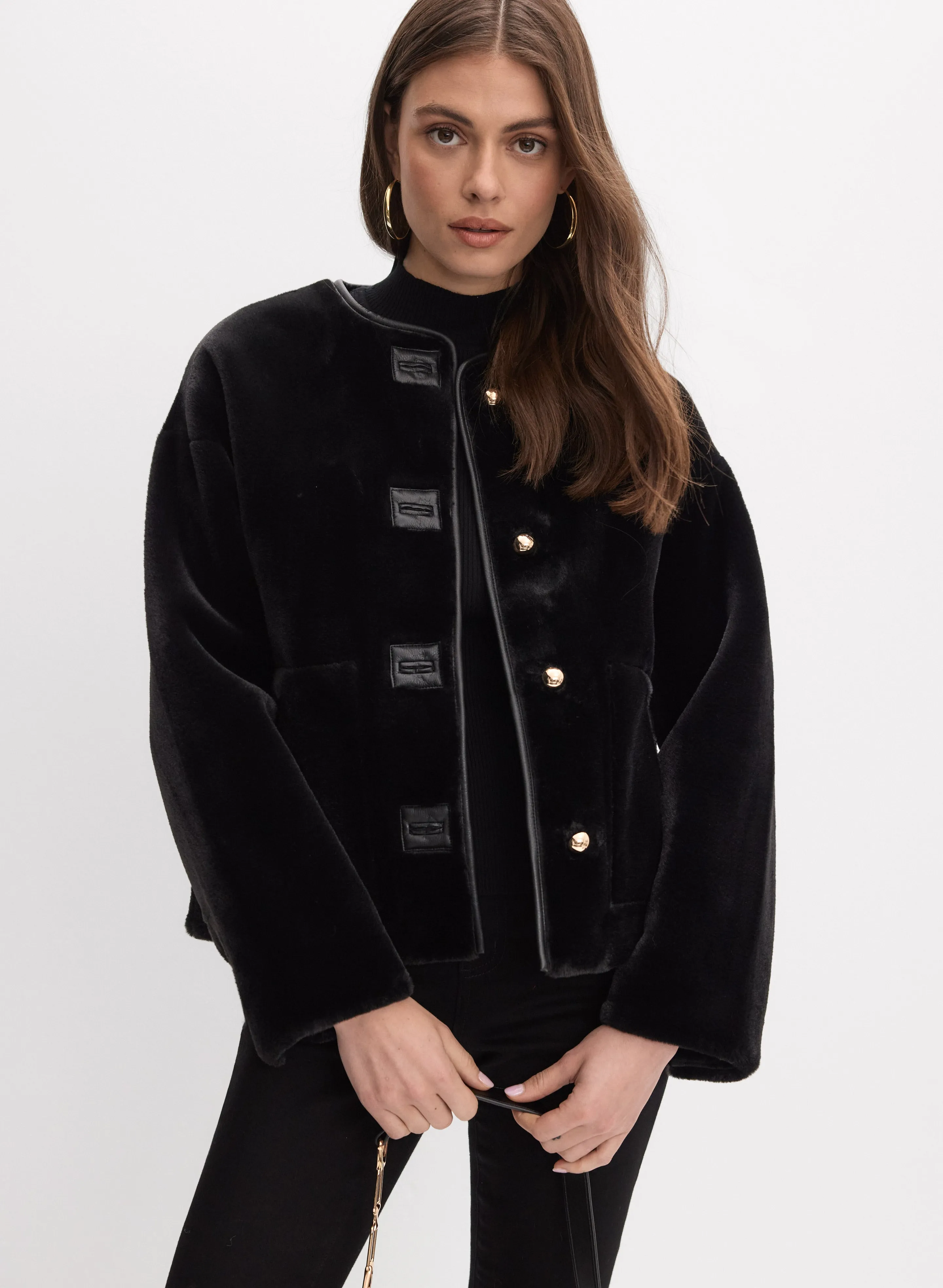 Melanie Lyne Joseph Ribkoff - Faux-Fur Button-Down Coat Melanie Lyne Joseph Ribkoff - Faux-Fur Button-Down Coat - Image 1